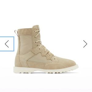 Sorel tan combat boots.